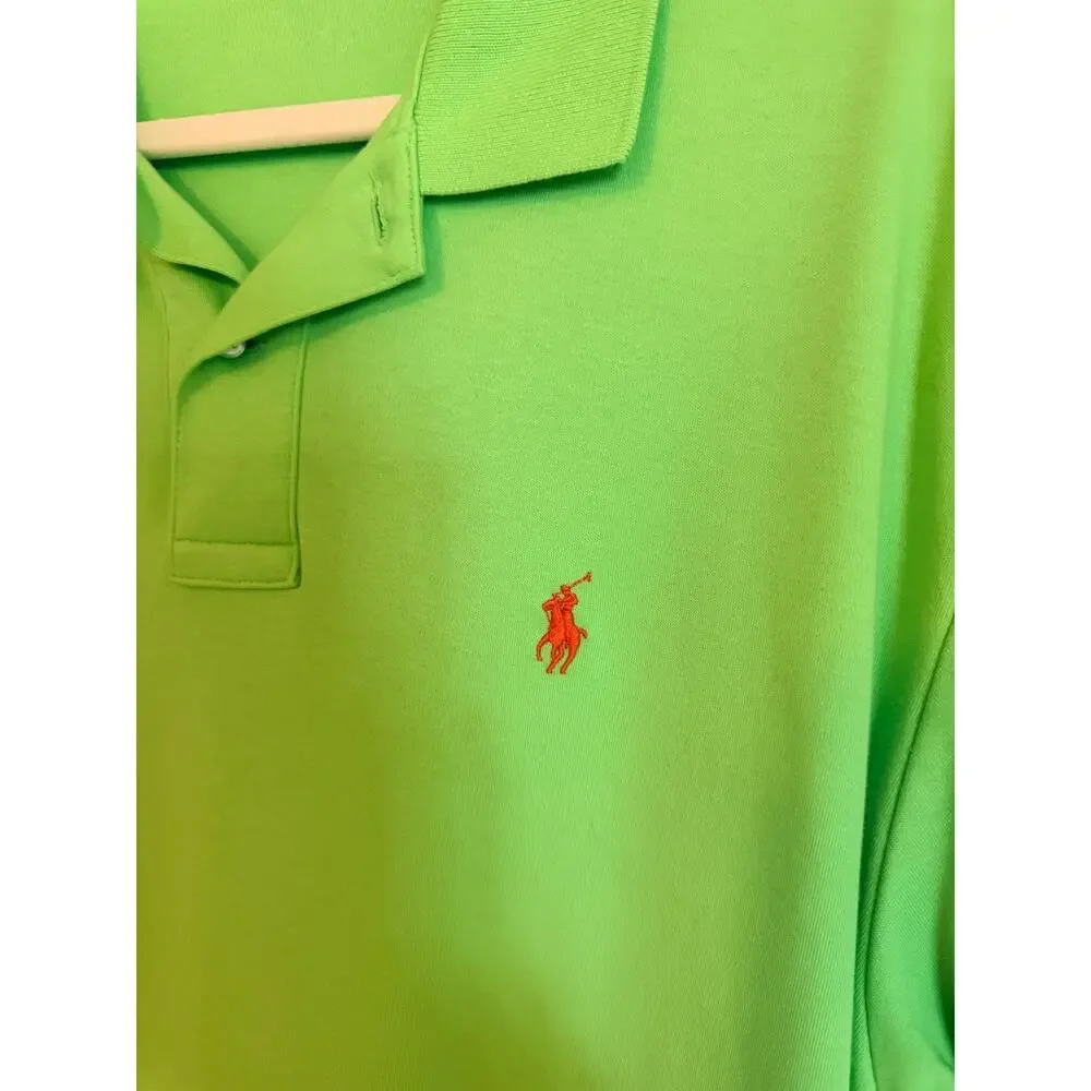 Polo Ralph Lauren Mens Polo Short Sleeve Shirt Size L Green 100% Cotton Logo